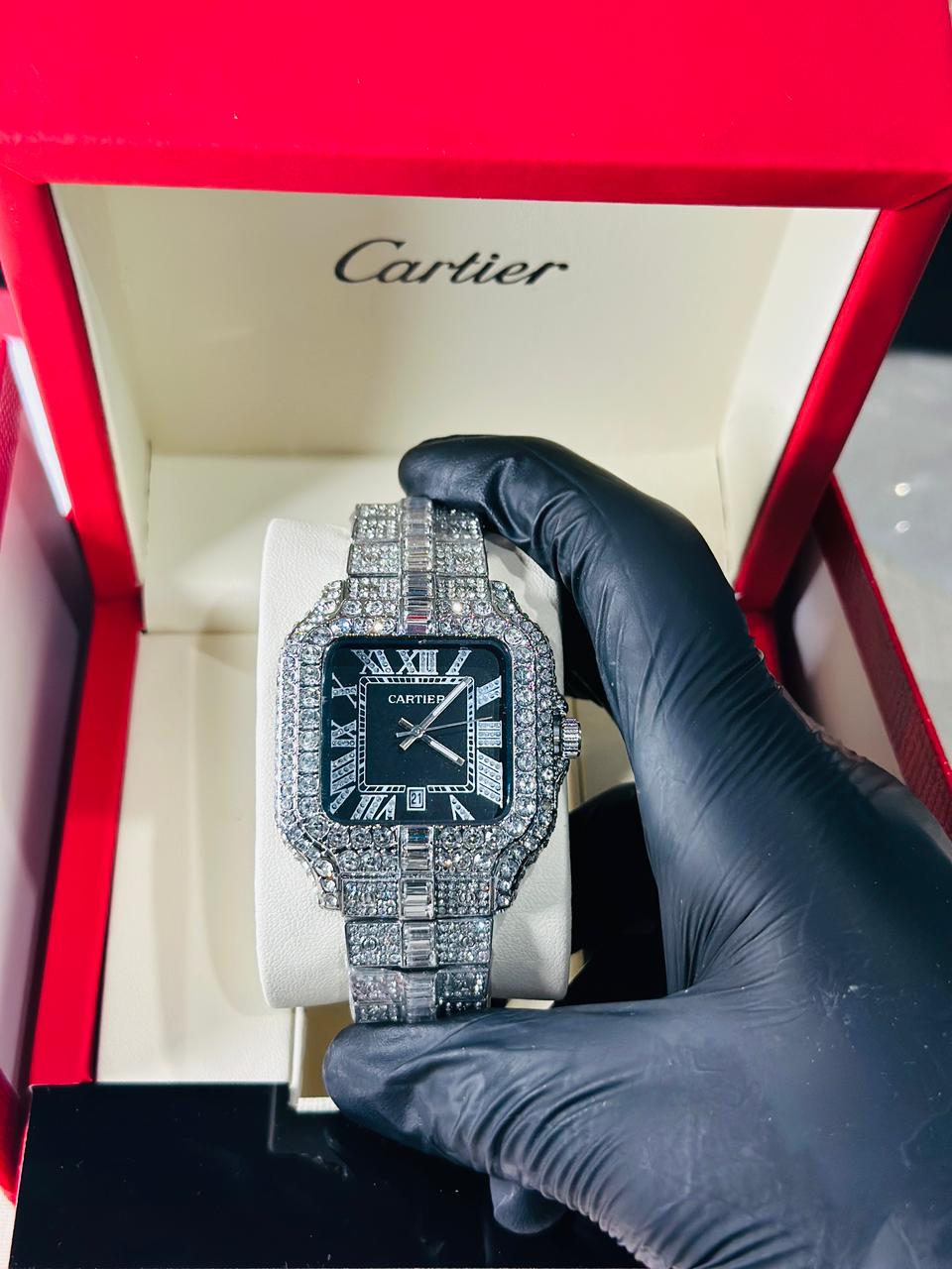 Silver Cartier Black Dial